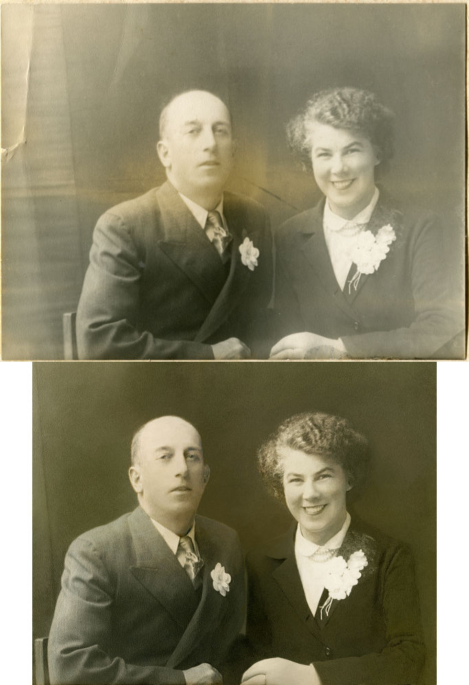 Old photo restoration of faded discoloured areas