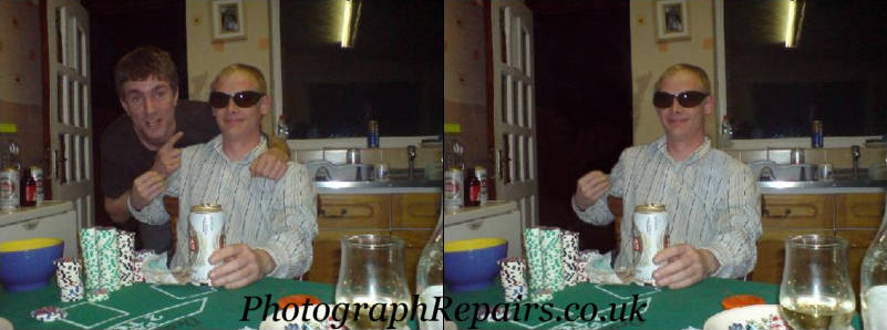 Shows a person taken out of a photograph.